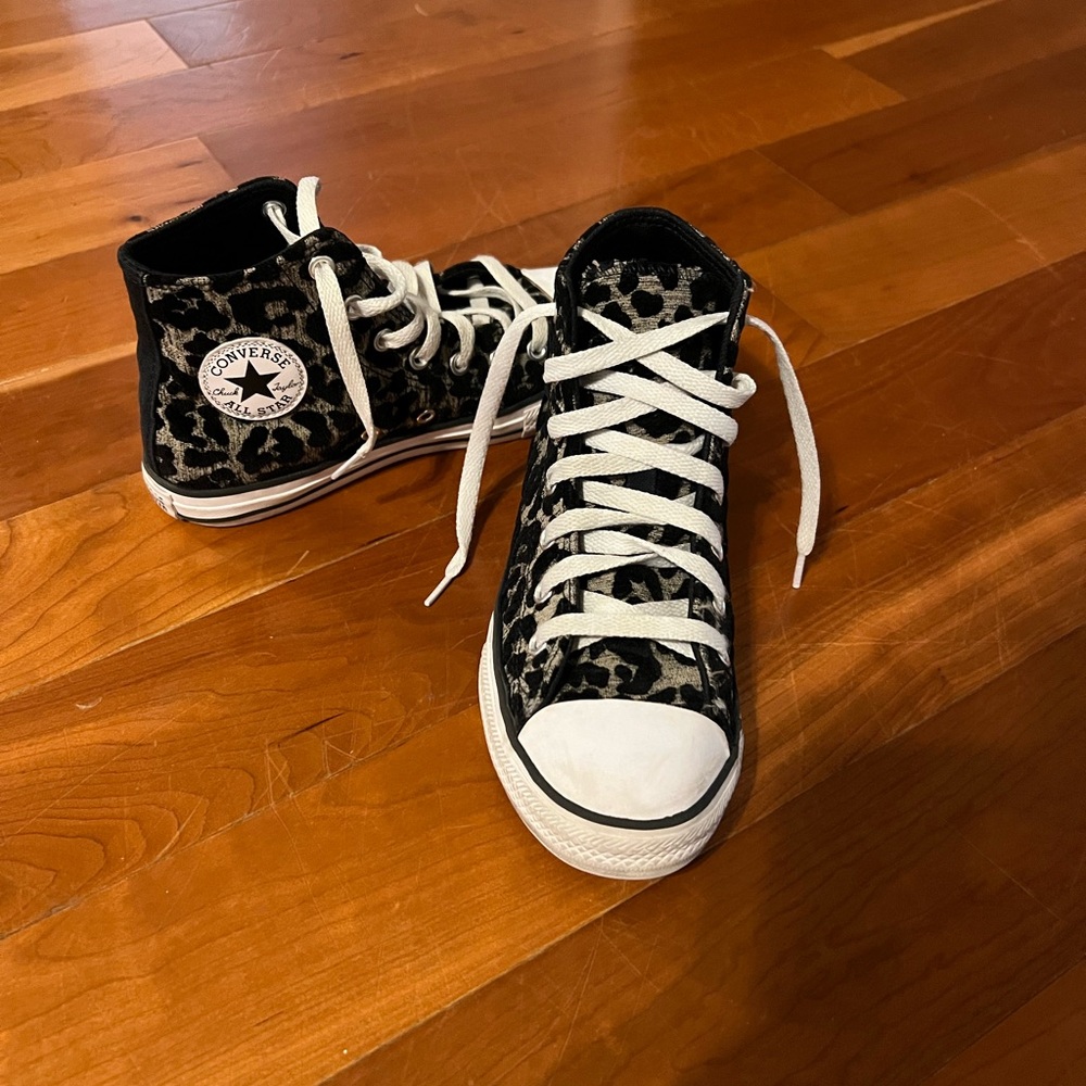 Converse Kids Shoes in Black and White Leopard Print